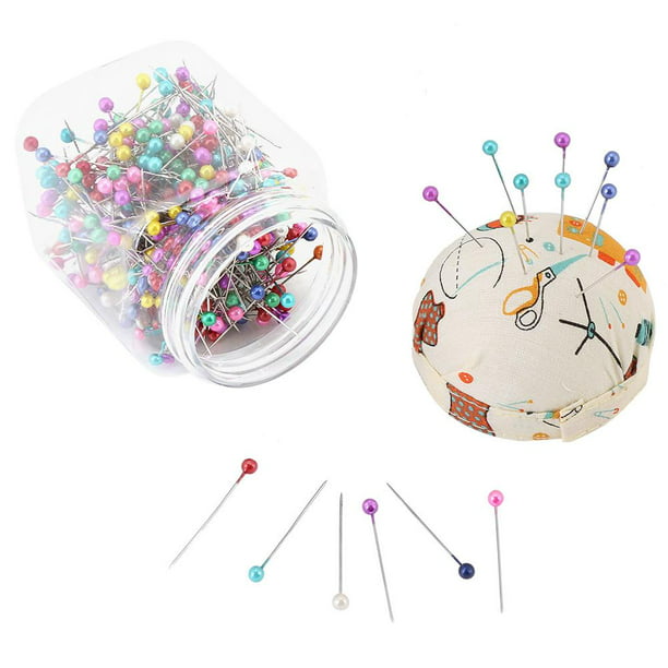 500Pcs Beads Needles Quilting Pins in Orange Fabric Covered Pin Cushion Bottle Sewing Craft Quilting Pins